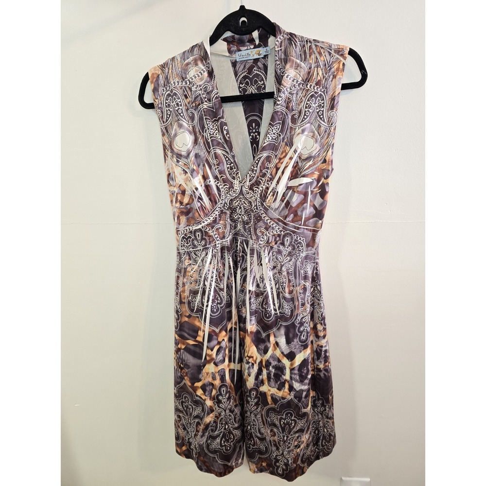 Unity World Wear Boho Print Sleeveless Dress w/ Beading – Size‎ Small